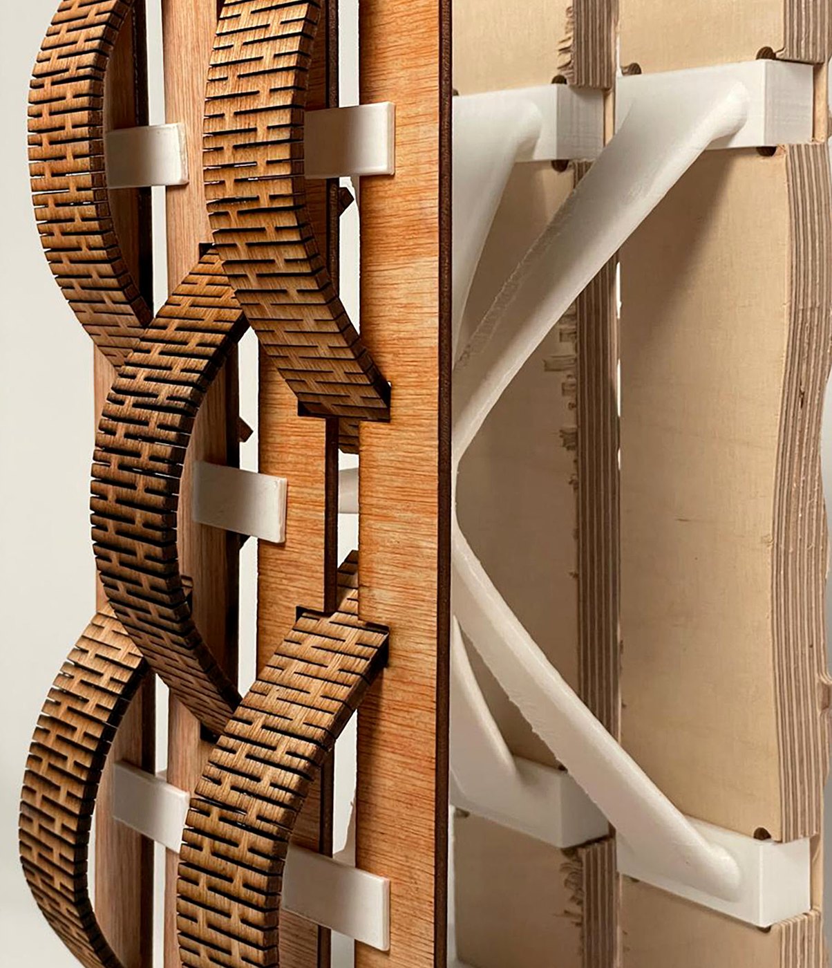 Laser-cut prototype detail showing assembled rib components.